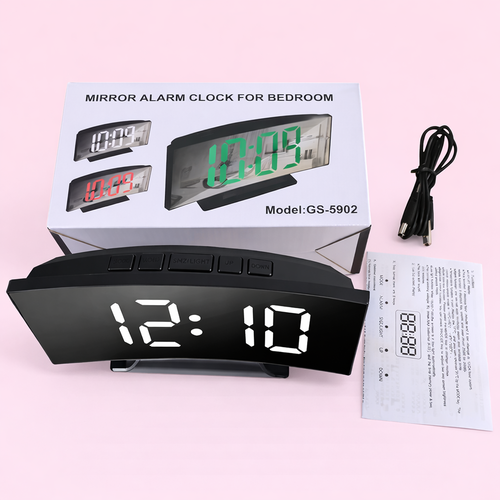 Réveil électronique silencieux à grand affichage – Écran miroir LED