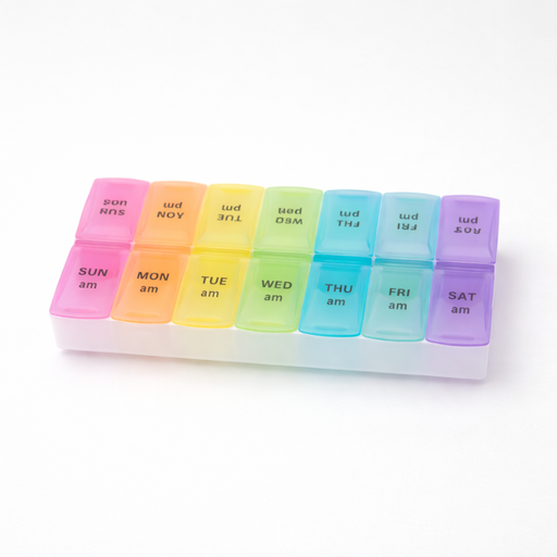 Pilulier de voyage hebdomadaire – Organisateur 7 jours (14 compartiments)