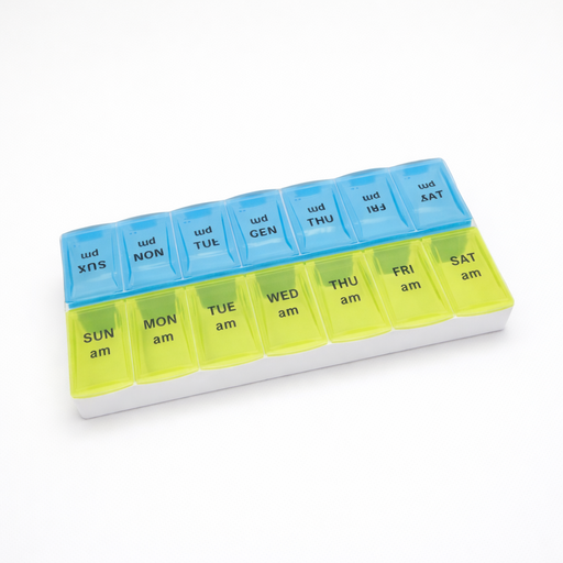 Pilulier de voyage hebdomadaire – Organisateur 7 jours (14 compartiments)