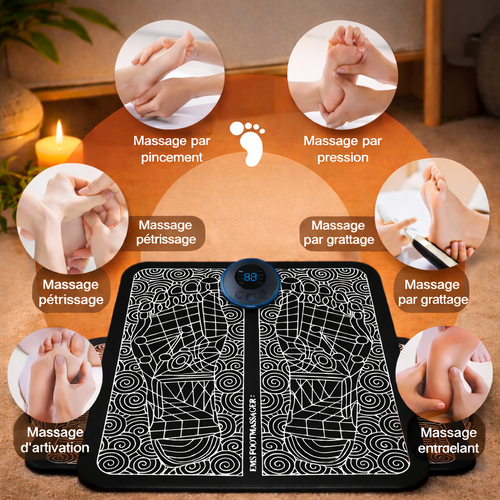 Tapis de Massage des Pieds Électrique EMS avec Chargeur USB