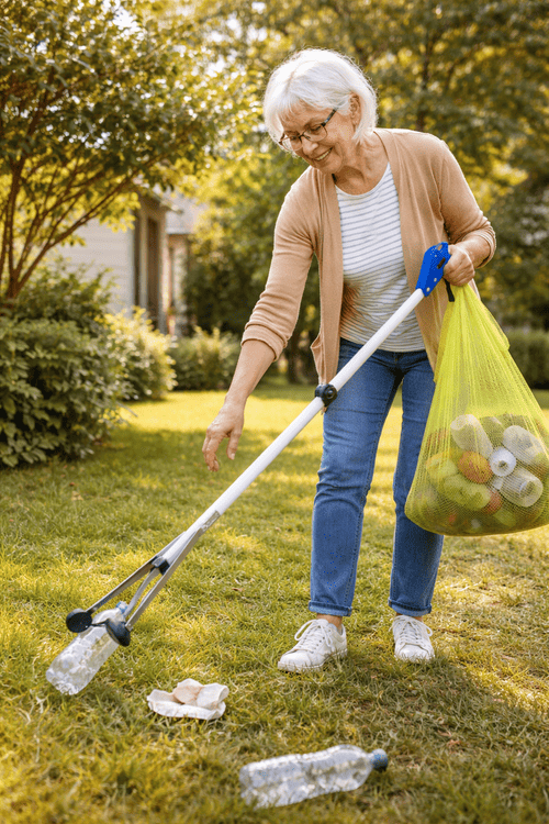 Outil de ramassage ergonomique avec pince rotative 360° – Manche pliable léger pour intérieur et extérieur