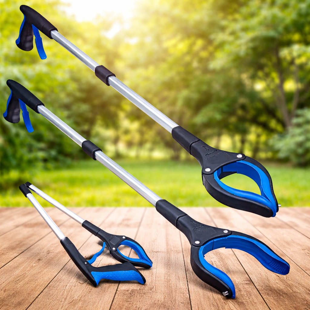Outil de ramassage ergonomique avec pince rotative 360° – Manche pliable léger pour intérieur et extérieur