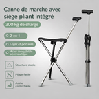 Canne de marche avec siège pliant intégré – Appui stable et assise portable pour seniors