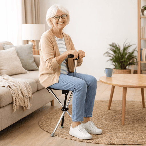 Canne de marche avec siège pliant intégré – Appui stable et assise portable pour seniors