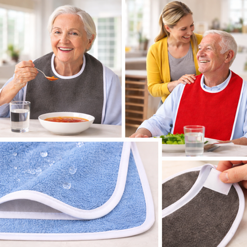 Bavoir adulte lavable anti-taches – Protection vêtements pour seniors (lot de 1 ou 4)