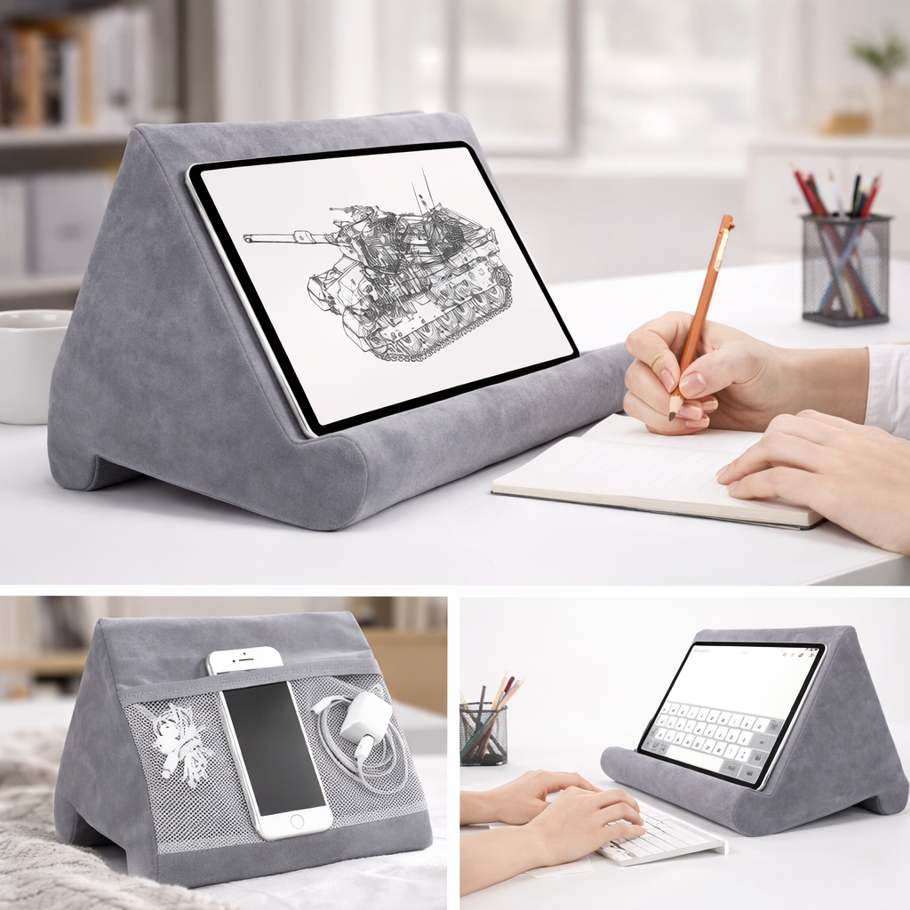 Support tablette et smartphone avec coussin ergonomique – Lecture confortable multi-angles